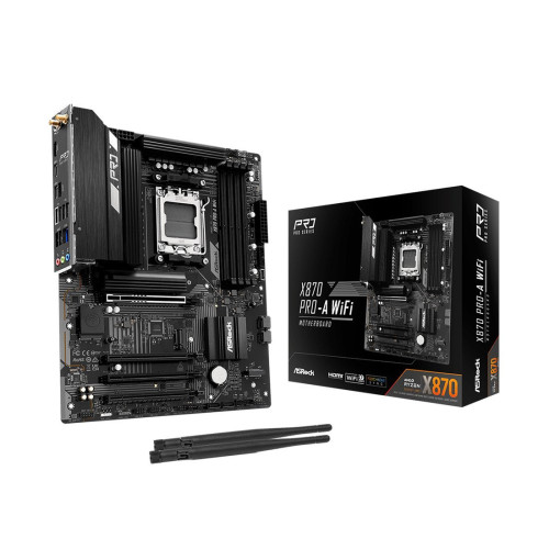 Материнская плата, ASRock, X870 Pro-A WiFi (4710483942310), AM5, X870, 4xDDR5 8000+(OC), 4xSATA3, 3xM.2 (1*PCIe Gen5x4, 1*PCIe Gen4x4, 1*PCIe Gen3x2 & SATA3), 1xHDMI, 2xUSB4 Type-C, 4xPCI-Ex16, WiFi, ATX