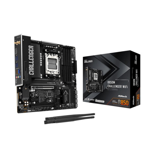 Материнская плата, ASRock, B850M Challenger WiFi (4711581494138), AM5, B850, 4xDDR5 8000+(OC), 4xSATA3, 2xM.2 (1*PCIe Gen5x4, 1*PCIe Gen4x4), RAID, 1xHDMI, 2xPCI-Ex16, 1xPCI-Ex1, WiFi, mATX