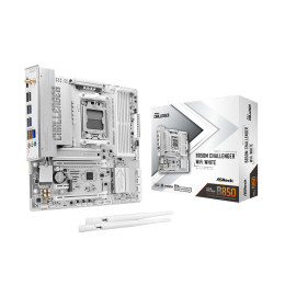 Материнская плата, ASRock, B850M Challenger WiFi White (4711581494145), AM5, B850, 4xDDR5 8000+(OC), 4xSATA3, 2xM.2 (1*PCIe Gen5x4, 1*PCIe Gen4x4), RAID, 1xHDMI, 2xPCI-Ex16, 1xPCI-Ex1,WiFi, mATX