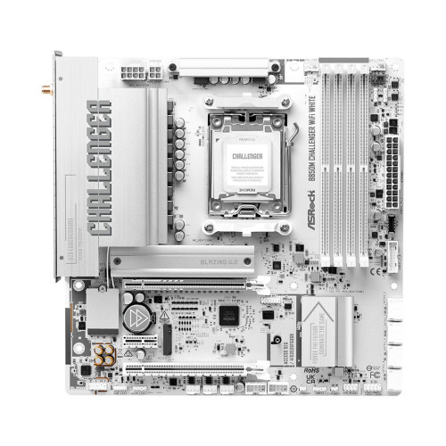 Материнская плата, ASRock, B850M Challenger WiFi White (4711581494145), AM5, B850, 4xDDR5 8000+(OC), 4xSATA3, 2xM.2 (1*PCIe Gen5x4, 1*PCIe Gen4x4), RAID, 1xHDMI, 2xPCI-Ex16, 1xPCI-Ex1,WiFi, mATX
