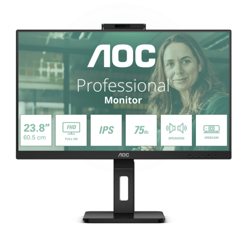 Монитор серии Pro-Line со встроенной WEB- Камерой 23,8" AOC 24P3QW IPS 1920x1080 75Hz 4ms 300cd/m 1000:1 2xHDMI 1xDP 1xUSB-B, 4xUSB 3.2, Встроенные колонки 2x5W. Регулировка по высоте до 150мм. Режим Портрета - ПОВОРОТ. 2MP Win Hello Webcam.