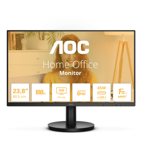 Монитор 23,8" AOC 24B3CA2/01 IPS, 1920x1080, 100Hz, 1мс, 250кд/м, Угол Обзора 178/178, 1300:1, SRGB, Adaptive Sync, Low Blue Light, VESA 100x100, 1xHDMI 1xUSB Type-C, 1x Audio out, Колонки 2x2W, Наклон -5°/23° градусов, Черный