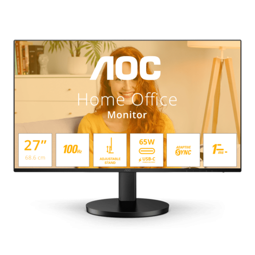 Монитор 27" AOC Q27B3CF2/01 IPS, 2560x1440, 100Hz, 1мс, 350кд/м, Угол Обзора 178/178, 1300:1, SRGB, Adaptive Sync, Low Blue Light, VESA 100x100, 1xHDMI 2xUSB3.2 1xUSB Type-C, 1x Audio out, Колонки 2x2W, Наклон -5°/25° градусов, Регулировка по высоте 100м