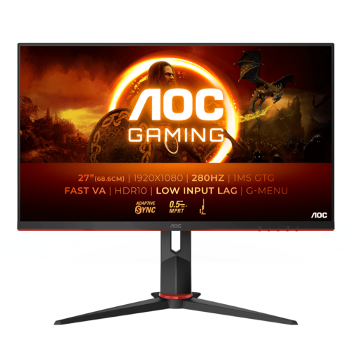Монитор Игровой 27" AOC 27G2ZN3/BK/01 Fast VA 1920x1080 280Hz 0.5msс 3000cd/m 1000:1 2xHDMI 1xDP Регулировка по высоте 130мм. PIVOT, Поворот, Наклон, Съемная стойка. Выход наушников (3,5 мм). Black