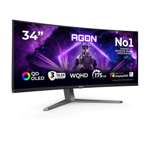 Монитор Игровой 34" AOC AG346UCD QD-OLED 3440x1440 175Hz 0.03ms 1000cd/m2 1,5M:1 3xUSB 2xHDMI 1xDP 2x8W AudioOut 21:9 178/178 изогнутый черный/серый/текстура
