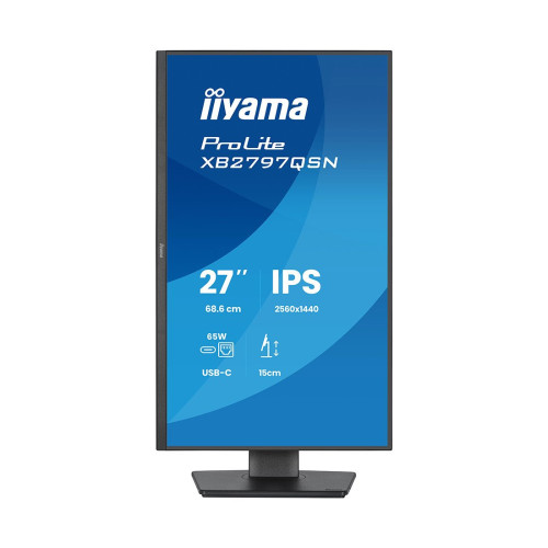 Монитор, iiyama, ProLite XB2797QSN-B1, 27", 2560x1440, IPS, 75Гц, 16:9, 350 кд/м, 1000:1, 1 мс, 178/178, HDMI*1, DP*1, USB C*1 , VESA 100*100 мм, Черный