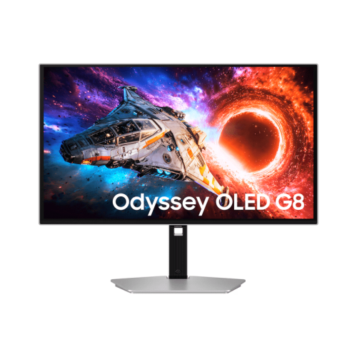 Игровой монитор 27" SAMSUNG Odyssey OLED G8 G80SH 4K /Разрешение: 3840x2160/Частота: 240Hz/Время отклика: 0.03мс/Яркость пиковая: 250кд/м2/Контраст: 1 500 000:1/Интерфесы: 1xDP, 2xHDMI, 1xUSB-C, выход для подключения наушников, HAS Pivot, серебристый