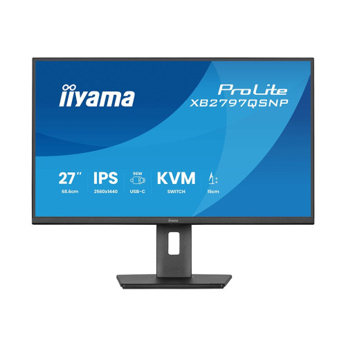 Монитор, iiyama, ProLite XB2797QSNP-B1, 27", 2560x1440, IPS, 75Гц, 16:9, 350 кд/м, 1000:1, 1 мс, 178/178, HDMI*1, DP*1, USB C*1 , VESA 100*100 мм, Черный