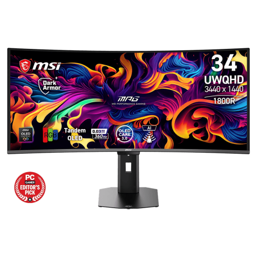 Монитор 34" MSI MPG 341CQR QD-OLED X36 3440x1440 360Hz 0.03ms 1300cd/m2 1.5M:1 2xHDMI 1xDP 1xType-C, 2xUSB Type-A, 1xUSB Type-B, Изогнутость 1800R, NVIDIA G-SYNC, AMD FreeSync™ Premium Pro