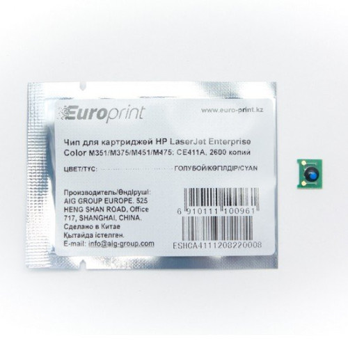 Чип, Europrint, CE411A, Для картриджей HP LaserJet Enterprise Color M351/M375/M451/M475, 2600 страниц.