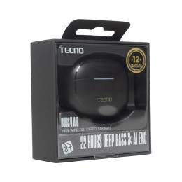 Беспроводные наушники, TECNO, Buds 4 Air, BD04 Air, 20 Гц - 20000 Гц, вес 29 г, 35 мАч (один наушник), 320 мАч (кейс), Bluetooth 5.4, Type-C, (Black) Черный