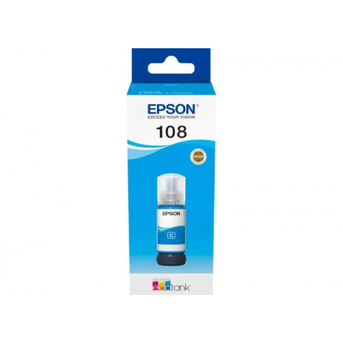 Контейнер с чернилами Epson C13T09C24A 108 EcoTank Cyan 70 ml/ЖЕЛТАЯ НАКЛЕЙКА