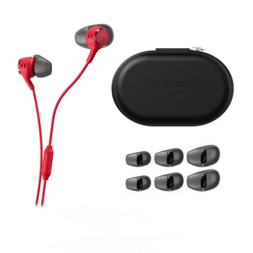 Наушники с микрофоном, HyperX, BN7S0AA, Cloud Earbuds III Red, Всенаправленный микрофон, Встроенный пульт управления громкостью и микрофоном, Динамики 14 мм, 4 размера силиконовых амбушюр, Разъем 3.5 мм Mini Jack, Жесткий защитный чехол, Красный