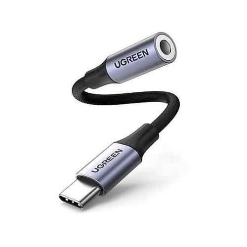 Кабель Ugreen AV161 USB Type C - 3.5mm аудио, оплетка, 0.1M, Space Gray, 80154
