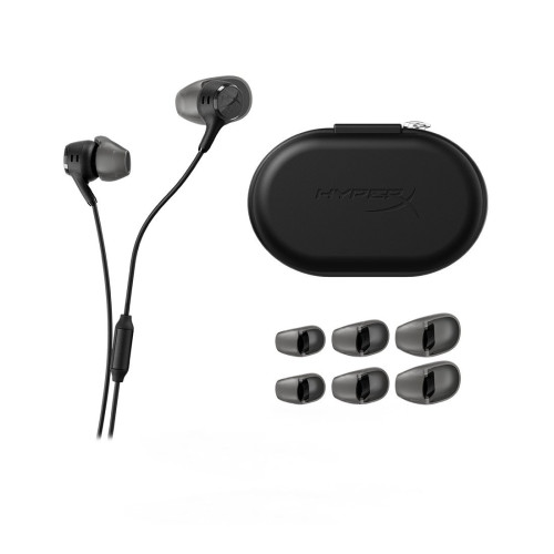 Наушники с микрофоном, HyperX, BN7R9AA, Cloud Earbuds III Black, Всенаправленный микрофон, Встроенный пульт управления громкостью и микрофоном, Динамики 14 мм, 4 размера силиконовых амбушюр, Разъем 3.5 мм Mini Jack, Жесткий защитный чехол, Чёрный