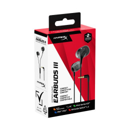 Наушники с микрофоном, HyperX, BN7R9AA, Cloud Earbuds III Black, Всенаправленный микрофон, Встроенный пульт управления громкостью и микрофоном, Динамики 14 мм, 4 размера силиконовых амбушюр, Разъем 3.5 мм Mini Jack, Жесткий защитный чехол, Чёрный