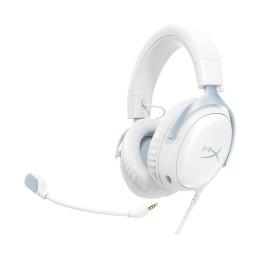 Гарнитура, HyperX, DF7F0AA, Cloud III - Gaming Headset (White-Blue), Микрофон съёмный гибкий, Динамики 53 мм, 150 мВт, 15-25000 гц, Блок управления звуком USB удлинитель, Бело-синий