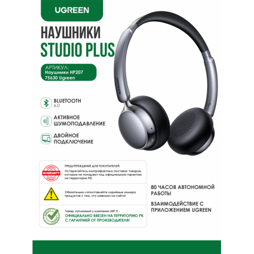 Наушники UGREEN HP207 Studio Plus 80Hrs Active Noise-Cancelling Headphones 75630