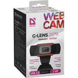 Веб-камера Defender G-lens 2579 HD 720p, 2МП, USB 2.0, 1280x720, 30 к/с, 50 Гц, 60 Гц, встроенный микрофон, кабель 1.2 м, черная