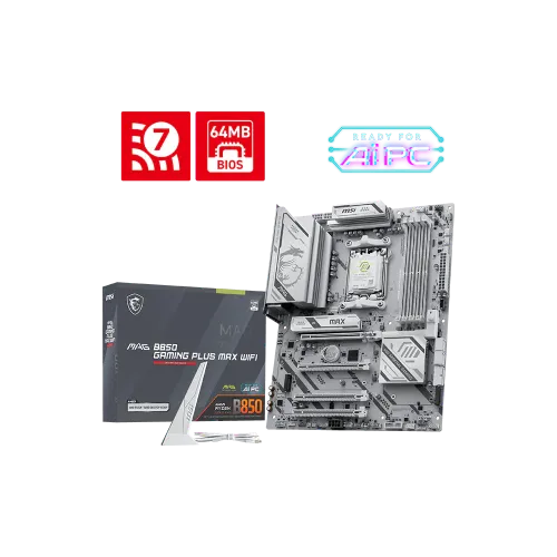 Материнская плата MSI MAG B850 GAMING PLUS MAX WIFI AM5 B850 4xDDR5 4xSATA RAID 3xM.2 1xDP 2xUSBType-C 4xUSB2.0 2xUSBType-A 4xPCI-Ex16 ATX Белая