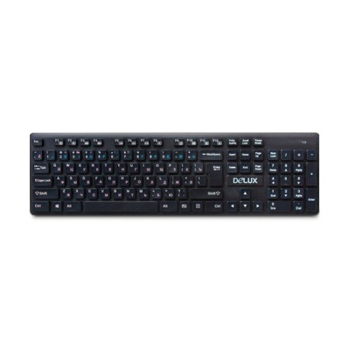 Клавиатура, Delux, DLK-150GB, Ультратонкая, Беспроводная 2.4ГГц, Кол-во стандартных клавиш 104, 12 мультимедиа-клавиш (FN), Размер: 433*124*20,7 мм., Анг/Рус/Каз, Чёрный