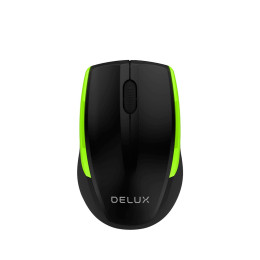 Компьютерная мышь, Delux, DLM-321OGB, Оптическая, 800/1000/1600 dpi,Беспроводная 2.4ГГц, Нано-ресивер, Эффективная дистанция 10 м., Чёрно-зелёный