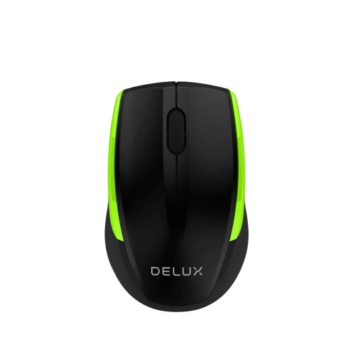 Компьютерная мышь, Delux, DLM-321OGB, Оптическая, 800/1000/1600 dpi,Беспроводная 2.4ГГц, Нано-ресивер, Эффективная дистанция 10 м., Чёрно-зелёный