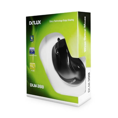 Компьютерная мышь, Delux, DLM-388OUB, 3D, Оптическая, 800dpi, USB, Длина кабеля 1,6 метра, Размер: 115,5*39,1*65,3мм., Чёрный