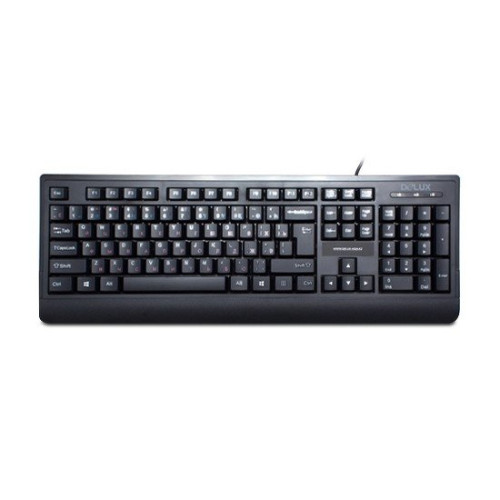Клавиатура, Delux, DLK-6010UB, USB, Кол-во стандартных клавиш 104, Размер: 449,9*161,84*24,9 мм., Длина кабеля 1,4 метра, Анг/Рус/Каз, Защита от случайного пролива воды/кофе, Чёрный