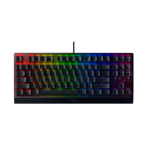 Клавиатура, Razer, BlackWidow V3 Tenkeyless, RZ03-03490700-R3R1, Игровая, Компактная, Механические переключатели Razer Green, Подсветка клавиш 16.8 млн цветов, Программируемые клавиши, USB, Размер: 154*366*30 мм., Анг/Рус, Чехол, Чёрный