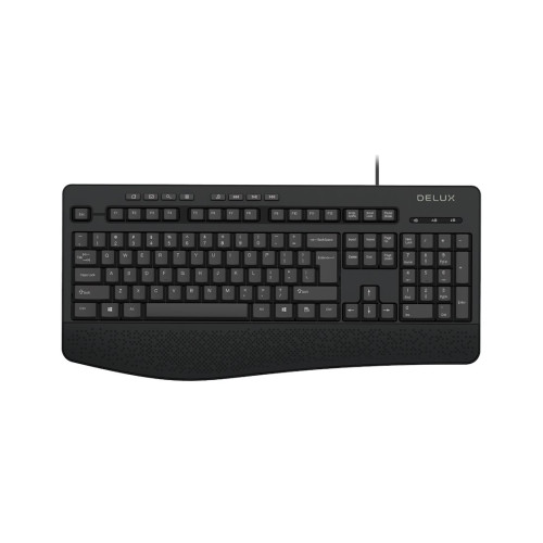 Клавиатура, Delux, DLK-6060UB, USB, Кол-во стандартных клавиш 104, 8 мультимедиа-клавиш, Размер: 446*211*24 мм., Длина кабеля 1,6 метра, Защита от случайного пролива воды/кофе, Чёрный