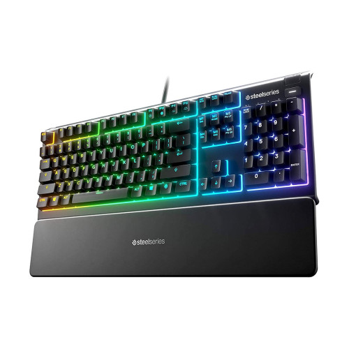Клавиатура, Steelseries, Apex 3 US, 64795 Игровая, Мембранные клавиши, IP32, USB, Подсветка RGB, Размер: 444.72*151.62*39.69 мм., Анг/Рус, Чёрный