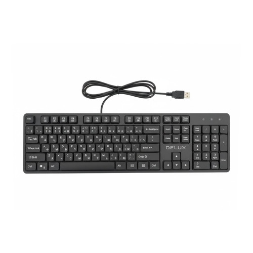Клавиатура, Delux, SK800U, Ультратонкая, USB, Кол-во стандартных клавиш 104, 18 мультимедиа-клавиш, Размер: 451*188*18 мм., Длина кабеля 1,5 метра, Анг/Рус/Каз, Чёрный