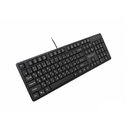 Клавиатура, Delux, SK800U, Ультратонкая, USB, Кол-во стандартных клавиш 104, 18 мультимедиа-клавиш, Размер: 451*188*18 мм., Длина кабеля 1,5 метра, Анг/Рус/Каз, Чёрный