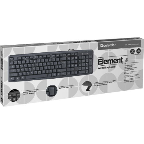 Клавиатура Defender Element HB-520 B (Черный), USB, ENG/RUS/KAZ,стандарт