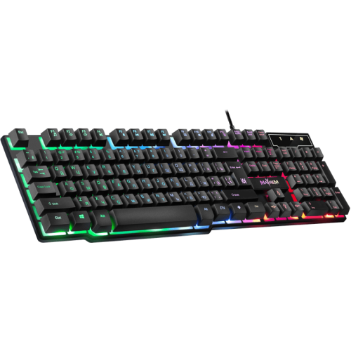 Клавиатура проводная игровая Defender Mayhem GK-360DL, ENG/RUS, USB, RGB подсветка, НОВИНКА! Отличная механическая раскладка без выкрутасов (гибрид ANSI+JIS): - длинный левый Shift и длинный BackSpace, двухэтажный Enter; - стандартные размеры и позиции ос