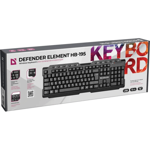 Клавиатура беспроводная Defender Element HB-195 USB (Черный), USB, ENG/RUS,стандарт