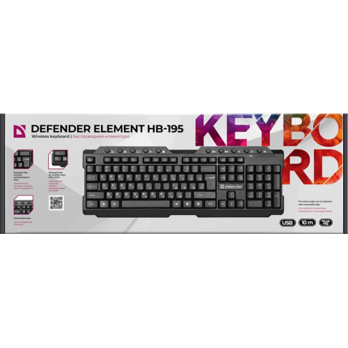 Клавиатура беспроводная Defender Element HB-195 USB (Черный), USB, ENG/RUS,стандарт