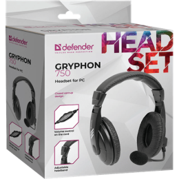 Наушники с микрофоном Defender Gryphon HN-750 Black Регулят. громк., 2м кабель. с превосходным звучанием и длинным шнуром! Работаете ли Вы за компьютером, смотрите кино или играете в игры – двухметрового шнура Вам всегда будет достаточно. Кроме того, эрго