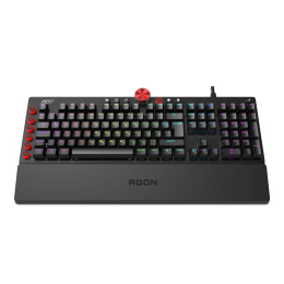 Механическая Игровая Клавиатура AOC AGON AGK700, 108 программируемых клавиш, переключатель CHERRY MX RED (50млн. нажатий), RGB синхронизация,  кабель в оплетке 1,8м USB2.0,  Магнитная кожаная подставка под запястье, регулятор громкости, USB-порт в клавиат
