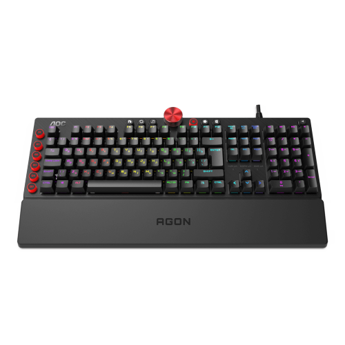 Механическая Игровая Клавиатура AOC AGON AGK700, 108 программируемых клавиш, переключатель CHERRY MX RED (50млн. нажатий), RGB синхронизация, кабель в оплетке 1,8м USB2.0, Магнитная кожаная подставка под запястье, регулятор громкости, USB-порт в клавиат