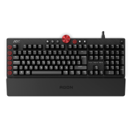 Механическая Игровая Клавиатура AOC AGON AGK700, 108 программируемых клавиш, переключатель CHERRY MX RED (50млн. нажатий), RGB синхронизация,  кабель в оплетке 1,8м USB2.0,  Магнитная кожаная подставка под запястье, регулятор громкости, USB-порт в клавиат