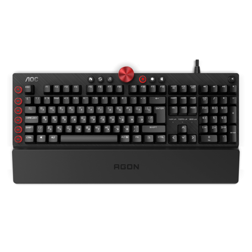 Механическая Игровая Клавиатура AOC AGON AGK700, 108 программируемых клавиш, переключатель CHERRY MX RED (50млн. нажатий), RGB синхронизация, кабель в оплетке 1,8м USB2.0, Магнитная кожаная подставка под запястье, регулятор громкости, USB-порт в клавиат