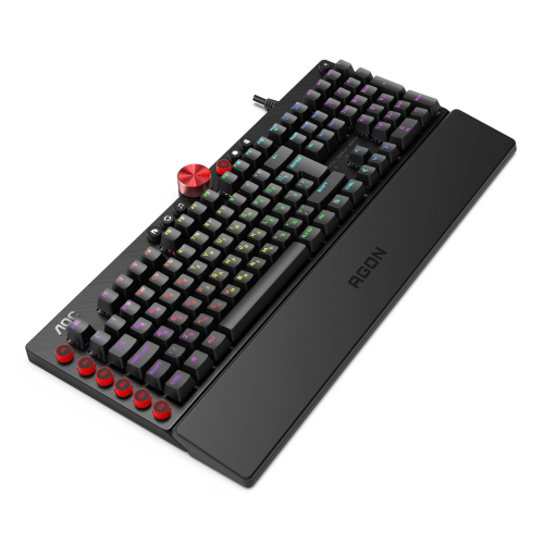 Механическая Игровая Клавиатура AOC AGON AGK700, 108 программируемых клавиш, переключатель CHERRY MX RED (50млн. нажатий), RGB синхронизация, кабель в оплетке 1,8м USB2.0, Магнитная кожаная подставка под запястье, регулятор громкости, USB-порт в клавиат