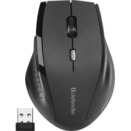 Мышь беспроводная Defender Accura MM-365 черный,6 кнопок,800-1200 dpi, 3 режима разрешения мыши 800/1200/1600 dpi. 2 дополнительные боковые кнопки. Эргономичная форма. Сверхпрочное прорезиненное покрытие.
