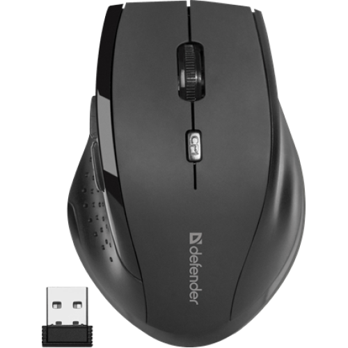 Мышь беспроводная Defender Accura MM-365 черный,6 кнопок,800-1200 dpi, 3 режима разрешения мыши 800/1200/1600 dpi. 2 дополнительные боковые кнопки. Эргономичная форма. Сверхпрочное прорезиненное покрытие.