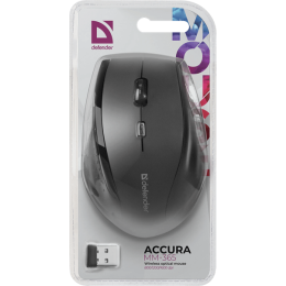 Мышь беспроводная Defender Accura MM-365 черный,6 кнопок,800-1200 dpi, 3 режима разрешения мыши 800/1200/1600 dpi. 2 дополнительные боковые кнопки. Эргономичная форма. Сверхпрочное прорезиненное покрытие.
