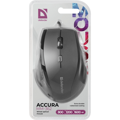 Мышь проводная Defender Accura MM-362 черный,6 кнопок, 800-1600 dpi, НОВИНКА!