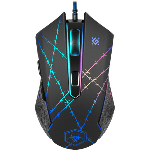 Мышь проводная игровая оптическая Defender Forced GM-020L (черный),USB, 6 кн. + колесо, 800-3200 dpi. Эмуляция клавиш клавиатуры. 4 режима разрешения мыши Широкое прорезиненное колесо прокрутки шириной 8 мм с подсветкой. Высокопрочный долговечный кабель