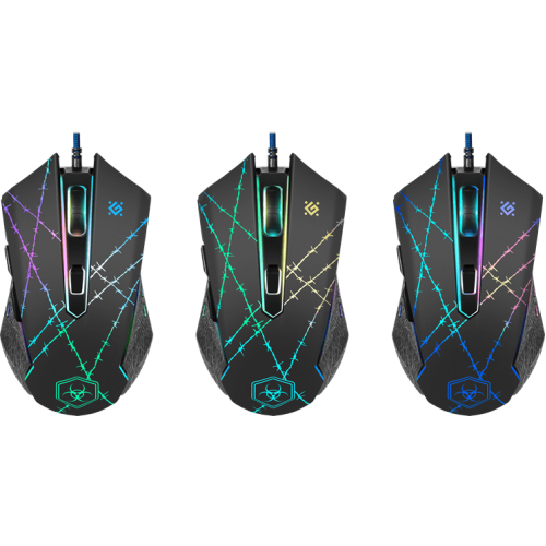 Мышь проводная игровая оптическая Defender Forced GM-020L (черный),USB, 6 кн. + колесо, 800-3200 dpi. Эмуляция клавиш клавиатуры. 4 режима разрешения мыши Широкое прорезиненное колесо прокрутки шириной 8 мм с подсветкой. Высокопрочный долговечный кабель